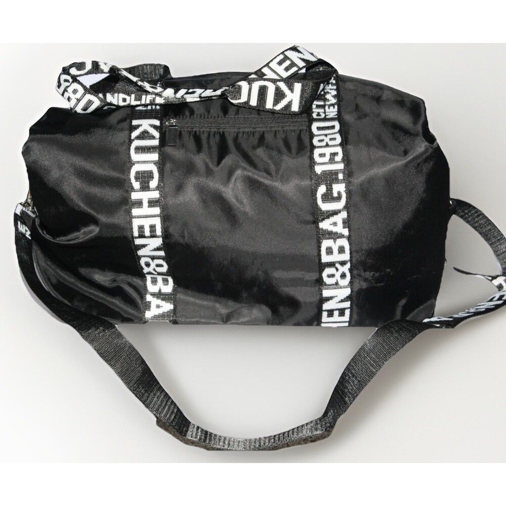 KUCHEN & Bag 1980 Drawstring Duffel Tote Adjustable Strap NWOT Black Brown Logo